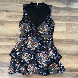 Free People Velvet Floral Sleeveless Lace Neck Dress